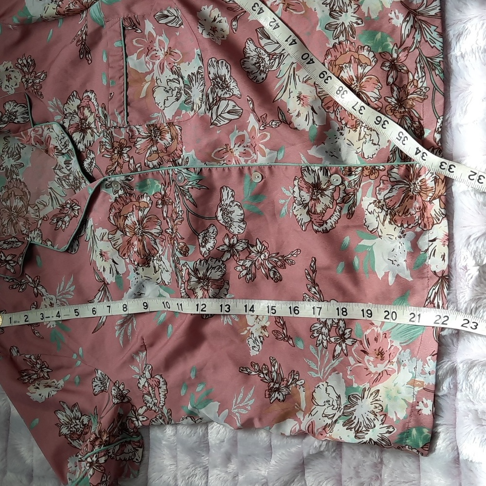 Cupcakes & Cashmere Pink Brown Blue Floral Print Shirt & Pants Sleepwear Size M - Picture 9 of 16